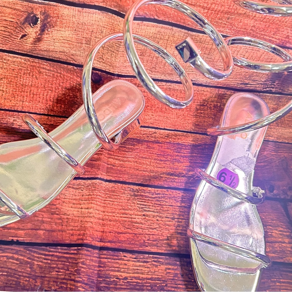 Aldo Metallic Silver Spiral Heels
